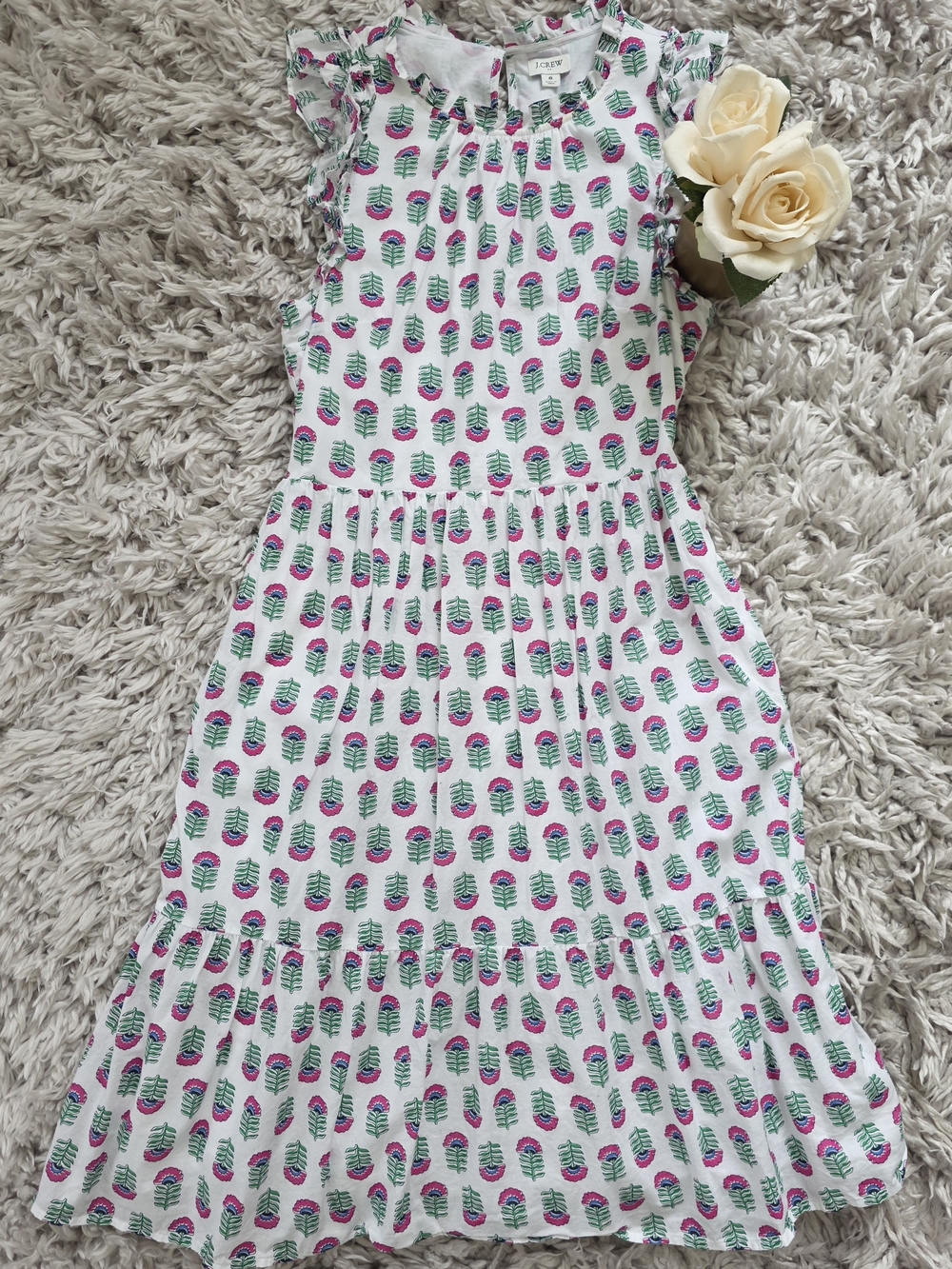 J.Crew Cotton Ruffle Sleeve Midi Dress Sz 8